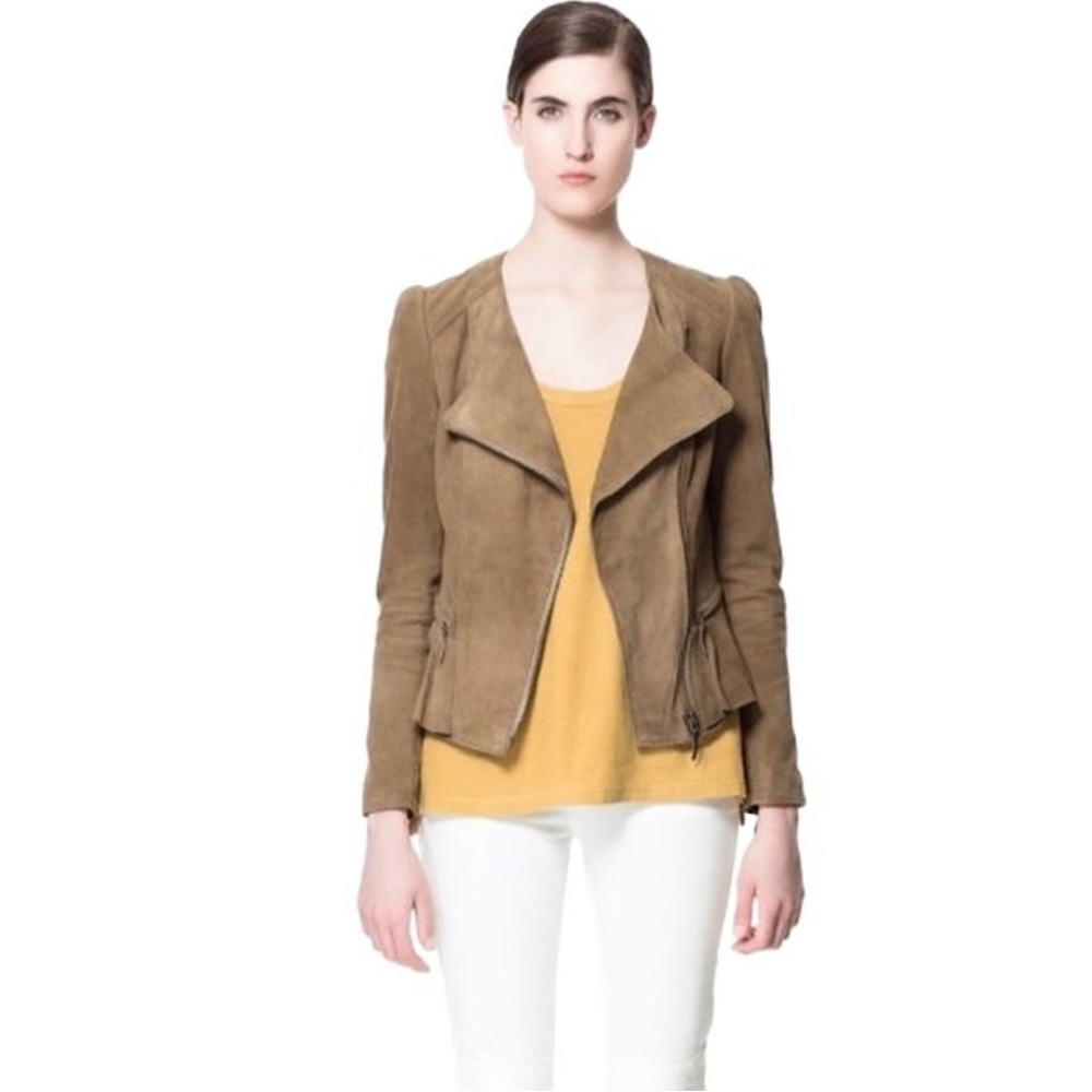 Zara Suede Peplum Moto Jacket, XS